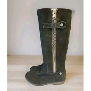 NINE WEST Women's Black Suede Leather Rupert Tall‎ Low block Heel Boots Sz 6.5M